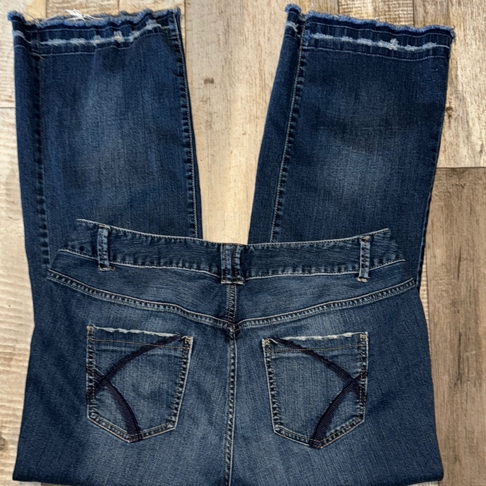 Lane Bryant Blue Flare Wide Leg Jeans with Distressed Detailing-size 18P